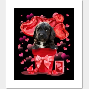 Black Cockapoo Dog In Red Pot Happy Valentine's Day Posters and Art